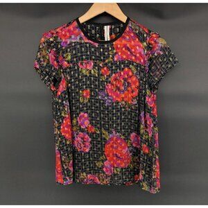 Anthropologie Women's Sheer Floral Polka Dot Blouse Size 2P Beaded Whimsigoth
